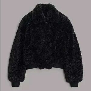 Rag & Bone Nikki Sherpa Bomber Teddy Jacket, Black, XS